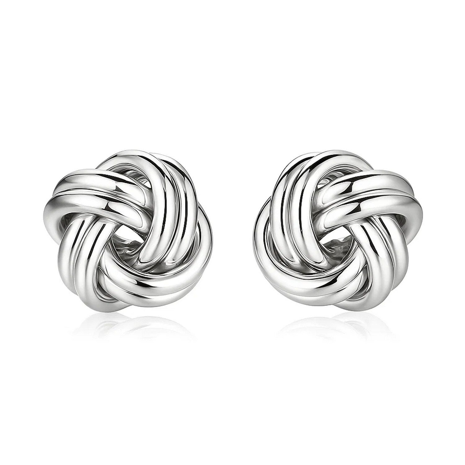 Sterling Silver Polished Two Strand Love Knot Earrings(13mm) in a sleek high-contrast midnight luxury editorial style